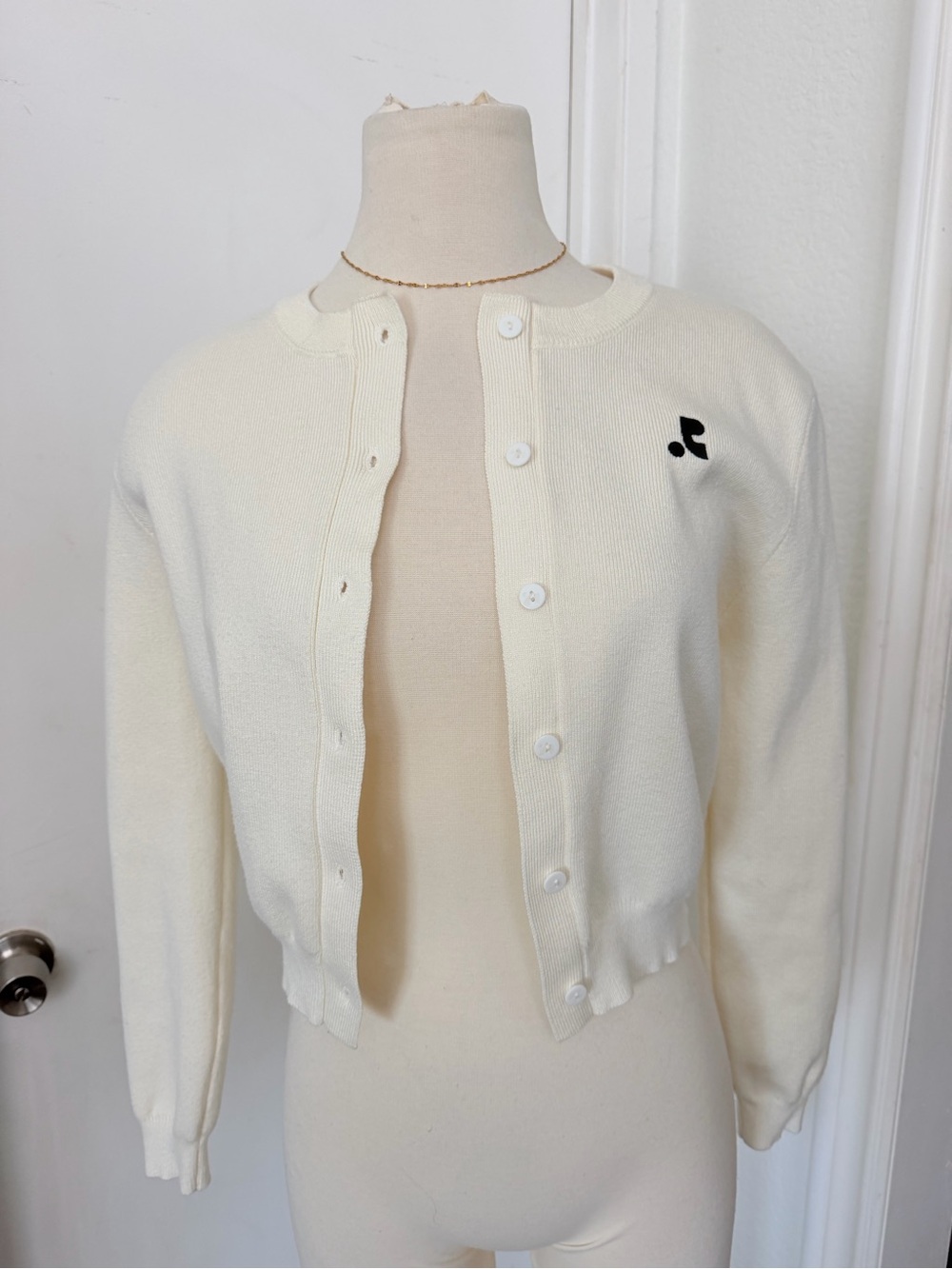 Cream Cropped Button Cardigan